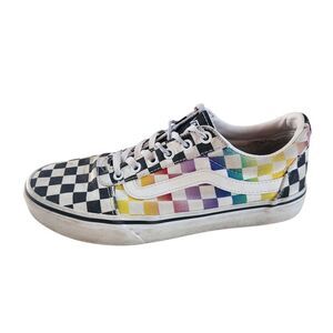 Vans Old Skool Sneakers Womens 8.5 Rainbow Checker Lace Up Shoes